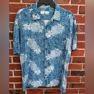 High Surf Short Sleeve Button Up Blue Hawaiian Pineapple Rayon XL Shirt  A-6